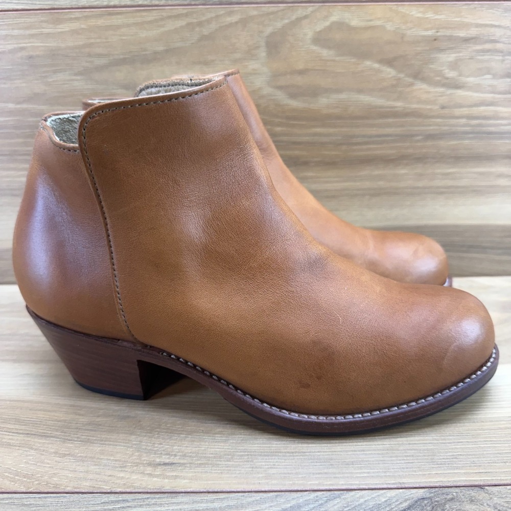 Adelante Grenada Bootie Women 8 Saddle Brown Leather Stacked Heel Boho Inner Zip